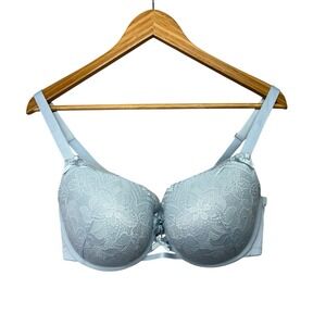 Cacique Womens Bra 34DDD Baby Blue Boost Balconette Lace Push-up Underwire